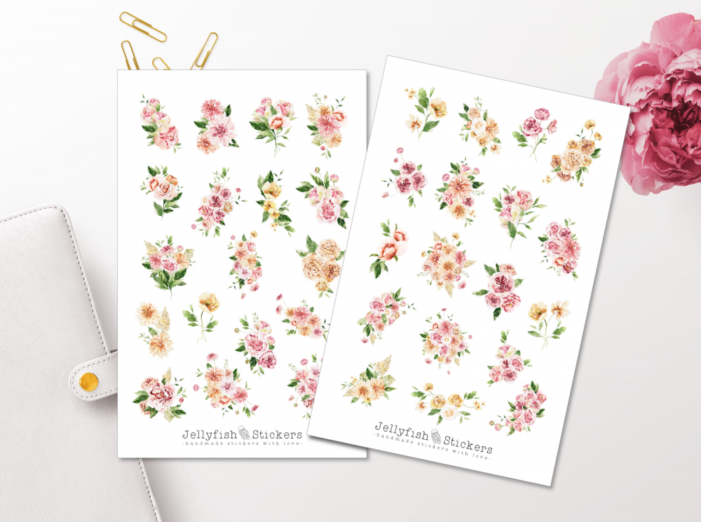 Rosa Blumen Sticker Set